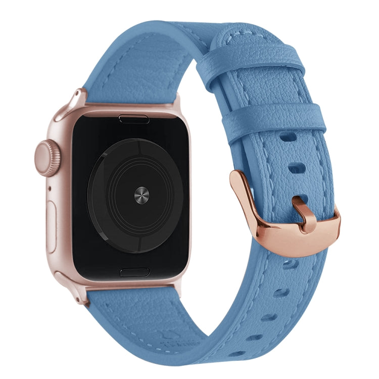 Universal Genuine Leather Watch Band For Apple Watch Ultra 49mm / Series 8&7 45mm / SE 2&6&SE&5&4 44mm / 3&2&1 42mm(Lake Blue) by bashfashion