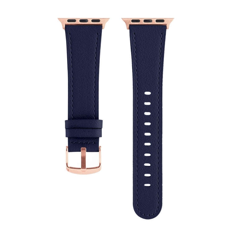 Universal Genuine Leather Watch Band For Apple Watch Ultra 49mm / Series 8&7 45mm / SE 2&6&SE&5&4 44mm / 3&2&1 42mm(Dark Blue) by bashfashion