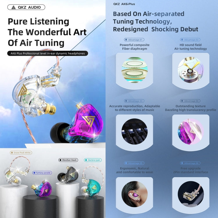 QKZ AK6 PLUS HiFi Bass Detachable Audio Cable Dynamic Heavy Bass Wired Earphone, Style:with Mic(White) by QKZ