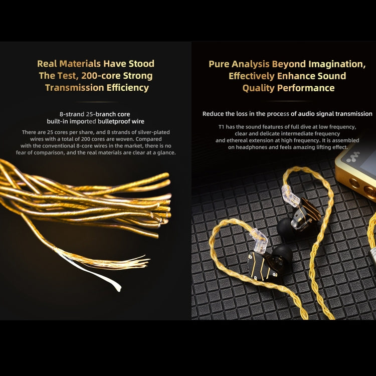 QKZ T1 8 Core TC Silver Plated 3.5mm 0.75mm 2PIN HIFI Earphone Update Cable(Yellow) by QKZ