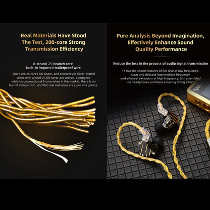 QKZ T1 8 Core TC Silver Plated 3.5mm 0.75mm 2PIN HIFI Earphone Update Cable(Yellow) by QKZ