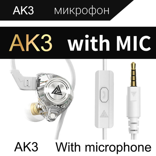 QKZ AK3 FiLe In-ear Subwoofer Wire-controlled Earphone with Mic(White) by QKZ