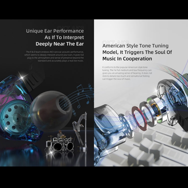 QKZ AK3 FiLe In-ear Subwoofer Wire-controlled Earphone with Mic(Cyan) by QKZ