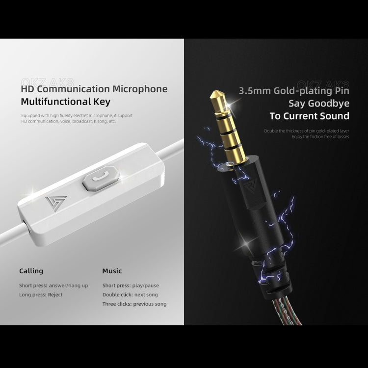 QKZ AK3 FiLe In-ear Subwoofer Wire-controlled Earphone with Mic(White) by QKZ