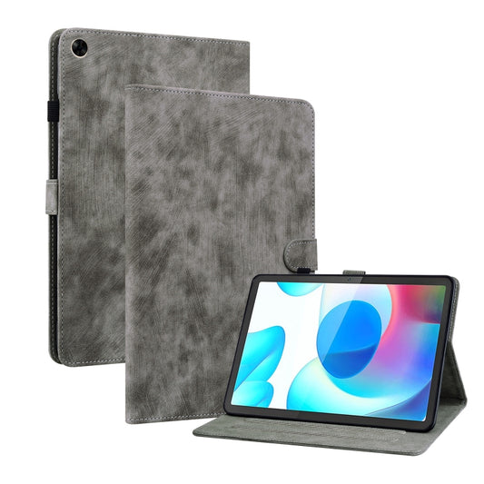 For Realme Pad 10.4 Tiger Pattern PU Tablet Case(Grey) by bashfashion