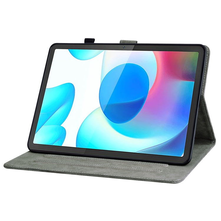 For Realme Pad 10.4 Tiger Pattern PU Tablet Case(Grey) by bashfashion