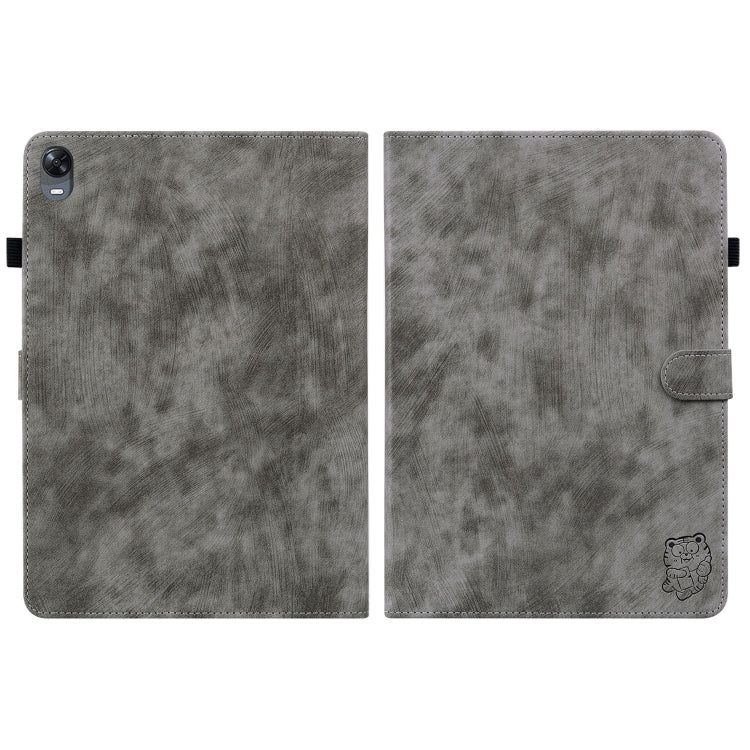 For OPPO Pad 11 Tiger Pattern PU Tablet Case(Grey) by bashfashion