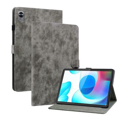 For Realme Pad Mini 8.7 Tiger Pattern PU Tablet Case(Grey) by bashfashion