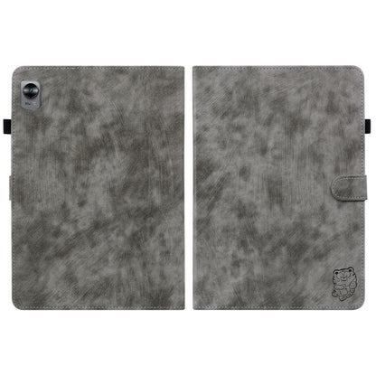 For Realme Pad Mini 8.7 Tiger Pattern PU Tablet Case(Grey) by bashfashion