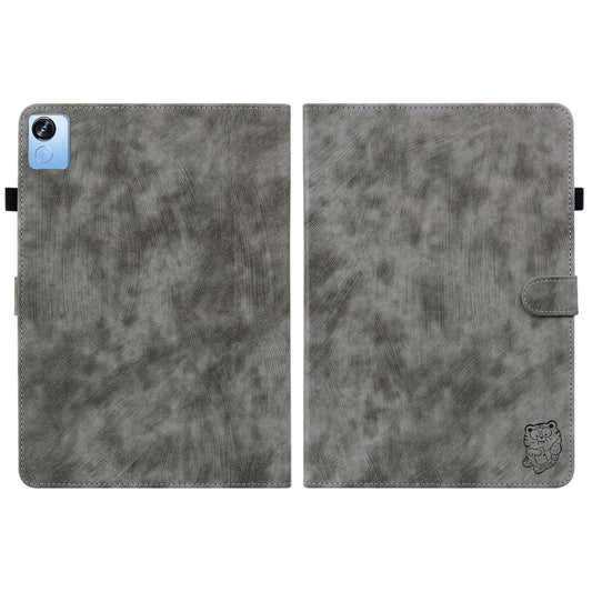 For Realme Pad X Tiger Pattern PU Tablet Case(Grey) by bashfashion