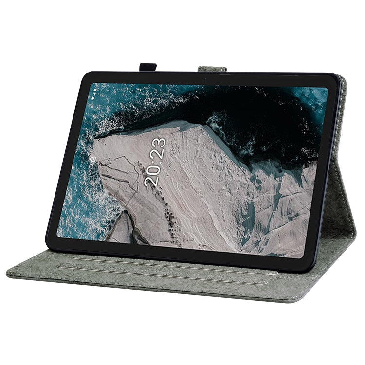For Nokia T20 10.4 2021 Tiger Pattern PU Tablet Case(Grey) by bashfashion