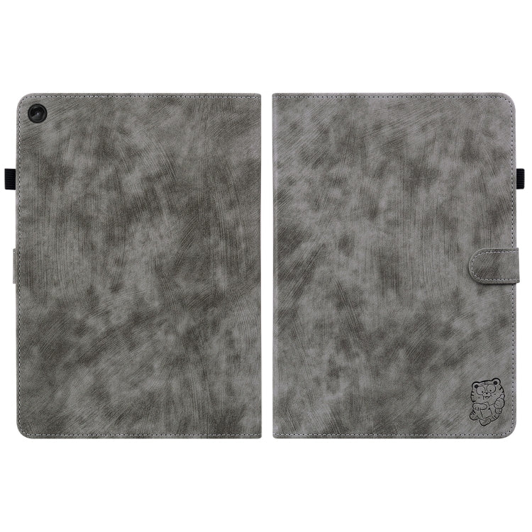 For Lenovo Tab M10 10.1 3rd Gen Tiger Pattern PU Tablet Case(Grey) by bashfashion