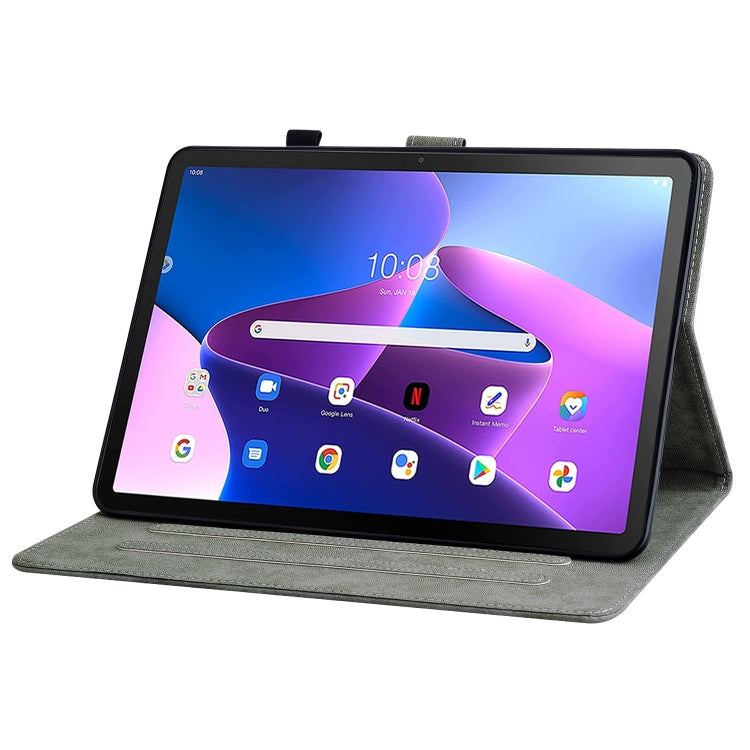 For Lenovo Tab M10 10.1 3rd Gen Tiger Pattern PU Tablet Case(Grey) by bashfashion