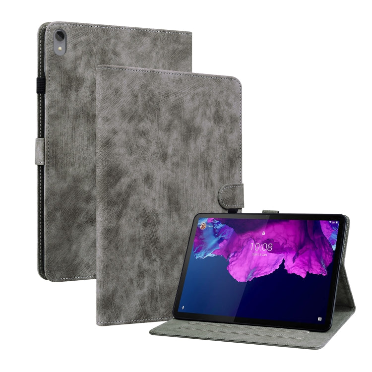 For Lenovo Tab P11/Pad Plus 2011 Tiger Pattern PU Tablet Case(Grey) by bashfashion