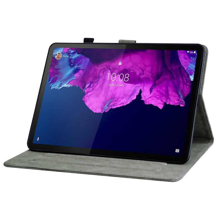 For Lenovo Tab P11/Pad Plus 2011 Tiger Pattern PU Tablet Case(Grey) by bashfashion