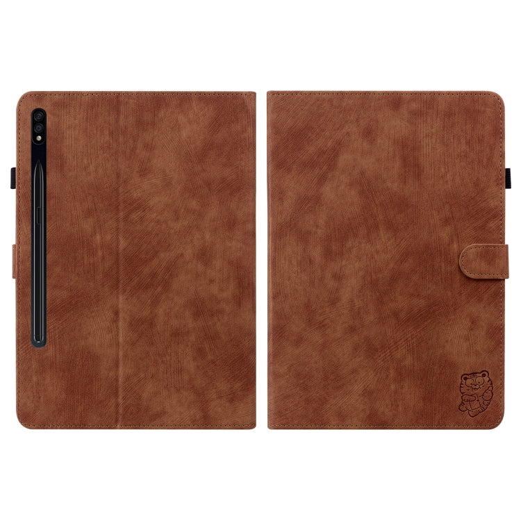 For Samsung Galaxy Tab S7/Tab S8 Tiger Pattern Flip Leather Tablet Case(Brown) by bashfashion