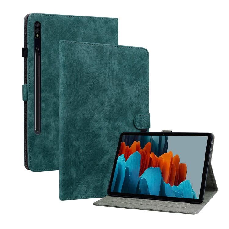 For Samsung Galaxy Tab S7/Tab S8 Tiger Pattern Flip Leather Tablet Case(Dark Green) by bashfashion