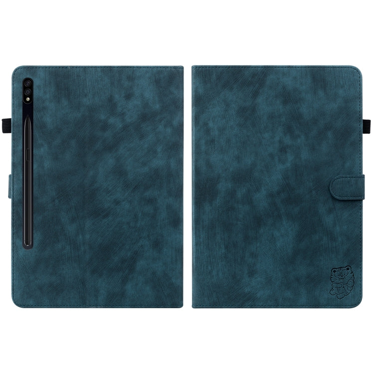 For Samsung Galaxy Tab S7/Tab S8 Tiger Pattern Flip Leather Tablet Case(Dark Blue) by bashfashion