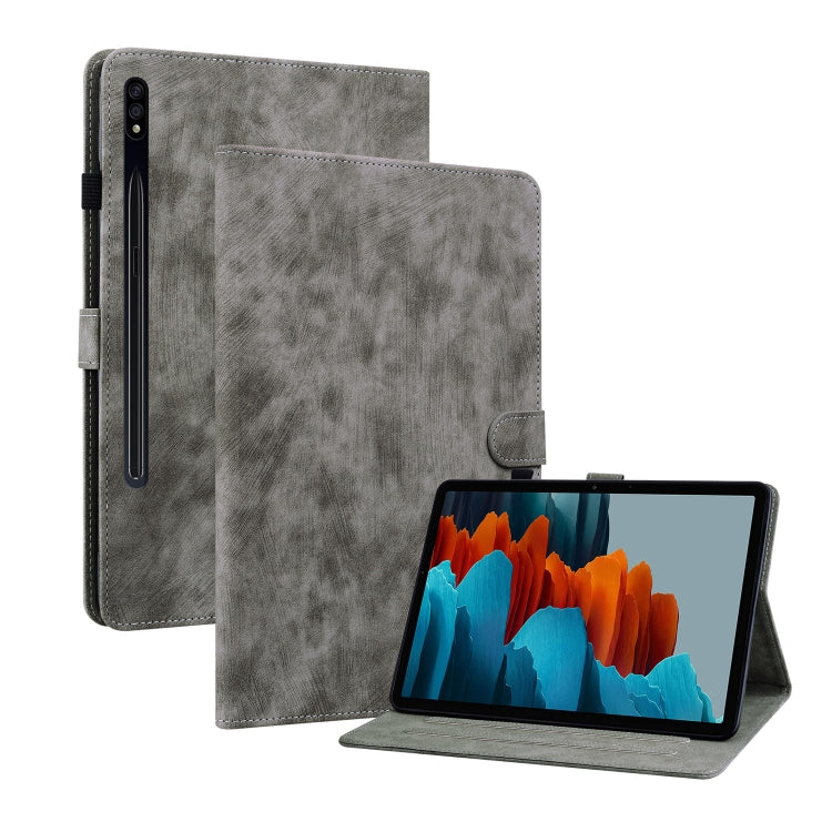 For Samsung Galaxy Tab S7+/Tab S8+ Tiger Pattern Flip Leather Tablet Case(Grey) by bashfashion