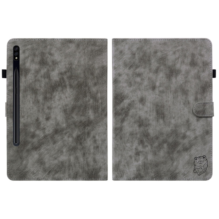 For Samsung Galaxy Tab S7+/Tab S8+ Tiger Pattern Flip Leather Tablet Case(Grey) by bashfashion