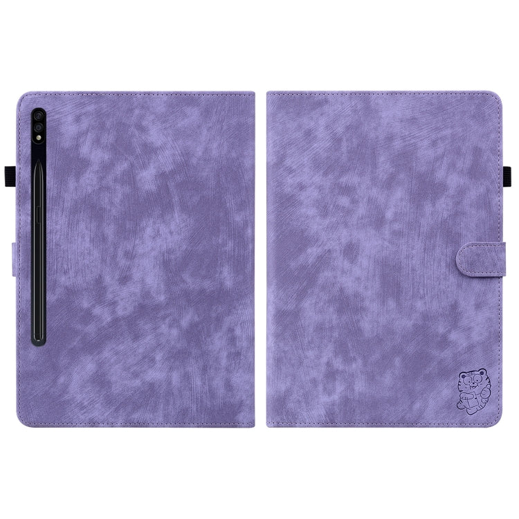 For Samsung Galaxy Tab S7+/Tab S8+ Tiger Pattern Flip Leather Tablet Case(Purple) by bashfashion