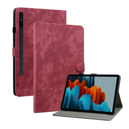 For Samsung Galaxy Tab S7+/Tab S8+ Tiger Pattern Flip Leather Tablet Case(Red) by bashfashion