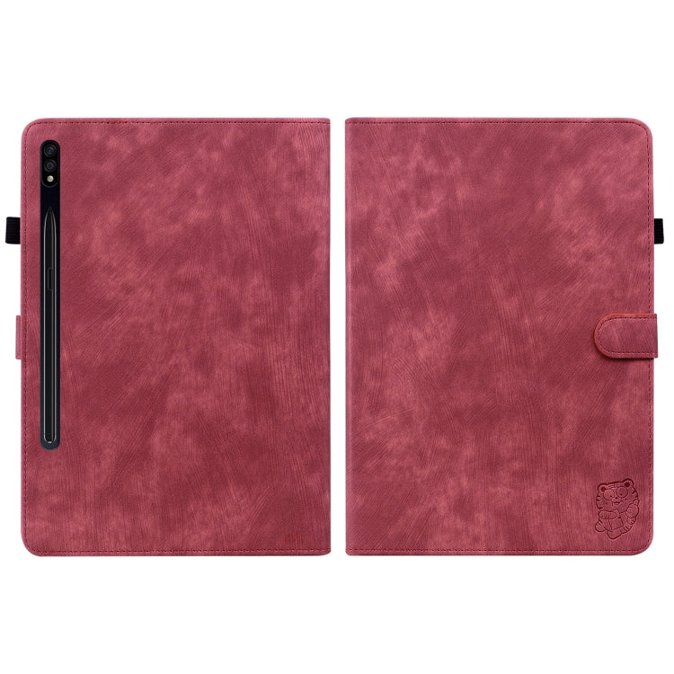 For Samsung Galaxy Tab S7+/Tab S8+ Tiger Pattern Flip Leather Tablet Case(Red) by bashfashion