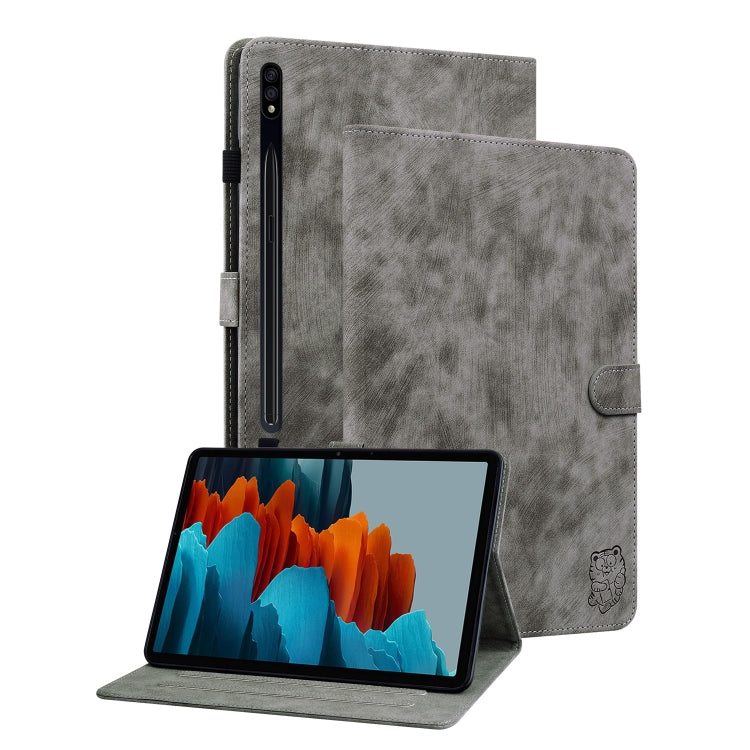 For Samsung Galaxy Tab S9 Tiger Pattern Flip Leather Tablet Case(Grey) by bashfashion