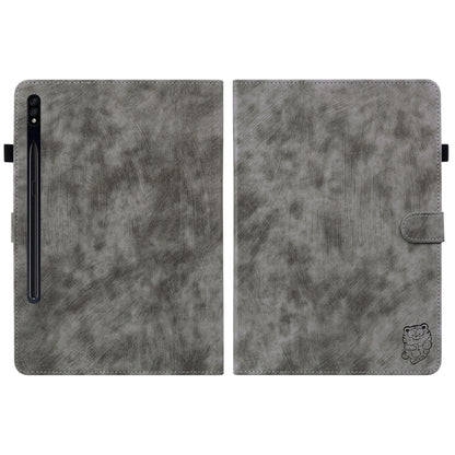 For Samsung Galaxy Tab S9 Tiger Pattern Flip Leather Tablet Case(Grey) by bashfashion