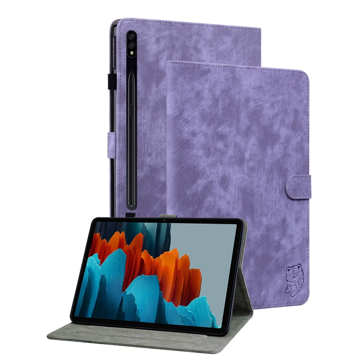 For Samsung Galaxy Tab S9+ Tiger Pattern Flip Leather Tablet Case(Purple) by bashfashion