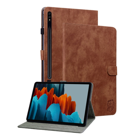 For Samsung Galaxy Tab S9+ Tiger Pattern Flip Leather Tablet Case(Brown) by bashfashion