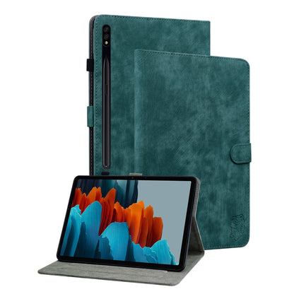 For Samsung Galaxy Tab S9+ Tiger Pattern Flip Leather Tablet Case(Dark Green) by bashfashion
