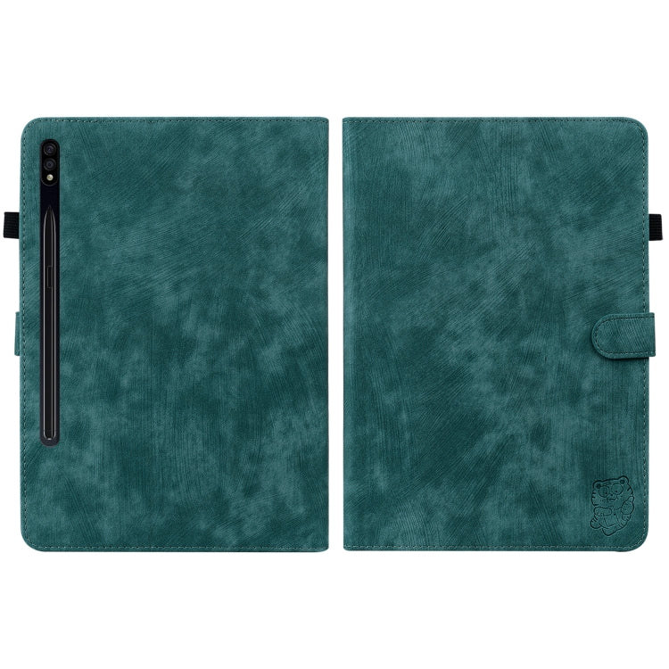 For Samsung Galaxy Tab S9+ Tiger Pattern Flip Leather Tablet Case(Dark Green) by bashfashion