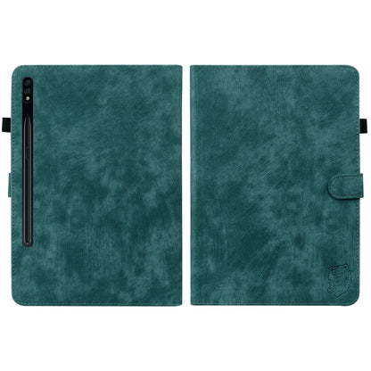 For Samsung Galaxy Tab S9+ Tiger Pattern Flip Leather Tablet Case(Dark Green) by bashfashion