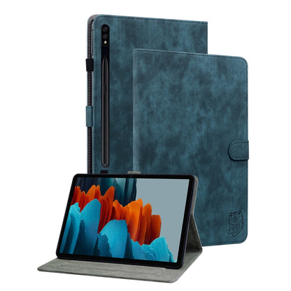 For Samsung Galaxy Tab S9+ Tiger Pattern Flip Leather Tablet Case(Dark Blue) by bashfashion