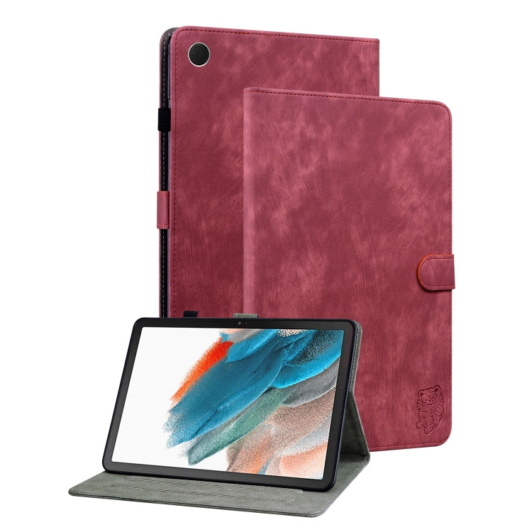 For Samsung Galaxy Tab А9+ Tiger Pattern Flip Leather Tablet Case(Red) by bashfashion