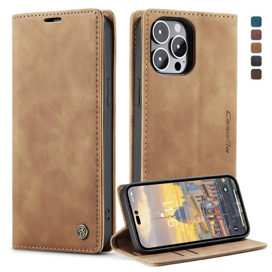 For iPhone 14 Pro CaseMe-013 Multifunctional Retro Frosted Leather Phone Case(Brown) by CaseMe