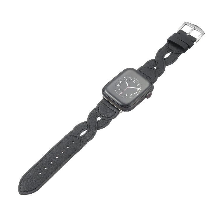 Twist Stitched Genuine Leather Watch Band For Apple Watch Ultra 49mm&Watch Ultra 2 49mm / Series 9&8&7 45mm / SE 3&SE 2&6&SE&5&4 44mm / 3&2&1 42mm(Black) by bashfashion
