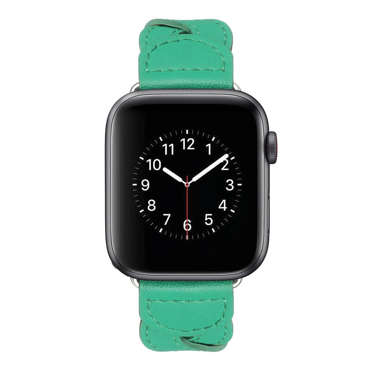 Twist Stitched Genuine Leather Watch Band For Apple Watch Ultra 49mm&Watch Ultra 2 49mm / Series 9&8&7 45mm / SE 3&SE 2&6&SE&5&4 44mm / 3&2&1 42mm(Green) by bashfashion