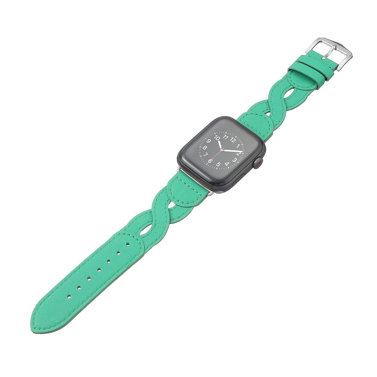 Twist Stitched Genuine Leather Watch Band For Apple Watch Ultra 49mm&Watch Ultra 2 49mm / Series 9&8&7 45mm / SE 3&SE 2&6&SE&5&4 44mm / 3&2&1 42mm(Green) by bashfashion