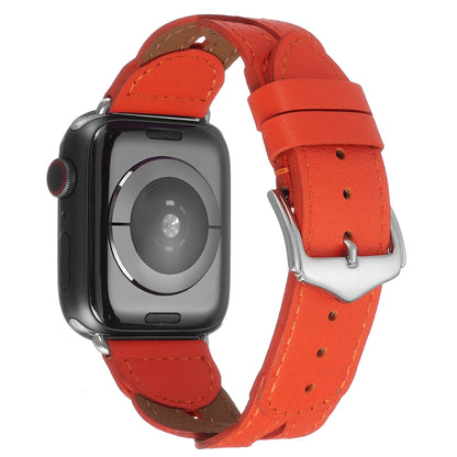 Twist Stitched Genuine Leather Watch Band For Apple Watch Ultra 49mm&Watch Ultra 2 49mm / Series 9&8&7 45mm / SE 3&SE 2&6&SE&5&4 44mm / 3&2&1 42mm(Orange) by bashfashion