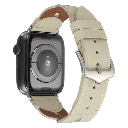 Twist Stitched Genuine Leather Watch Band For Apple Watch Ultra 49mm&Watch Ultra 2 49mm / Series 9&8&7 45mm / SE 3&SE 2&6&SE&5&4 44mm / 3&2&1 42mm(Beige) by bashfashion