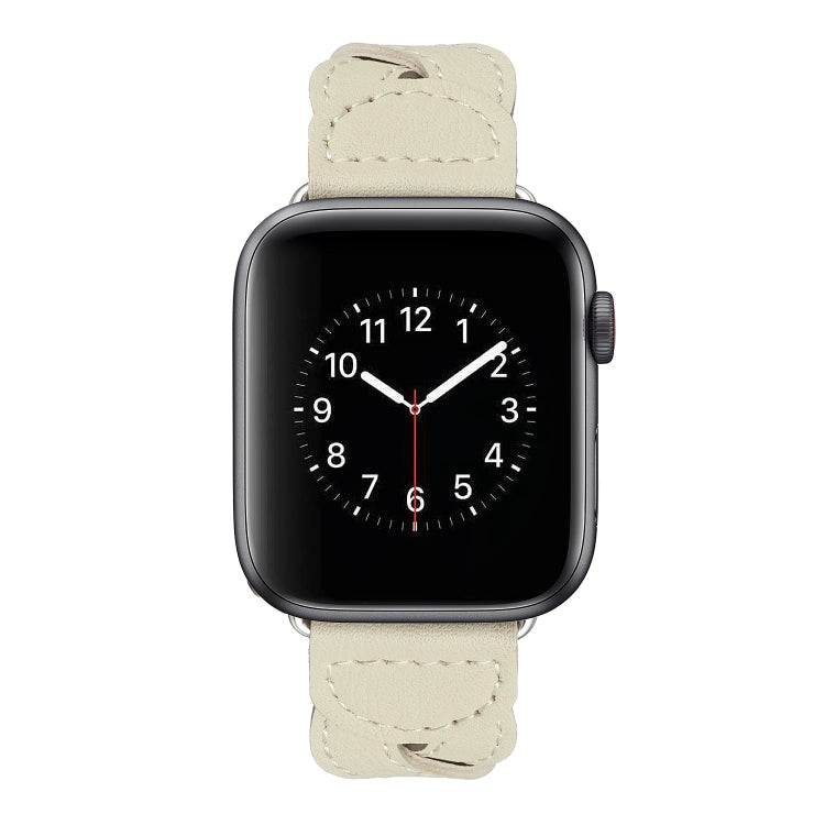 Twist Stitched Genuine Leather Watch Band For Apple Watch Ultra 49mm&Watch Ultra 2 49mm / Series 9&8&7 45mm / SE 3&SE 2&6&SE&5&4 44mm / 3&2&1 42mm(Beige) by bashfashion