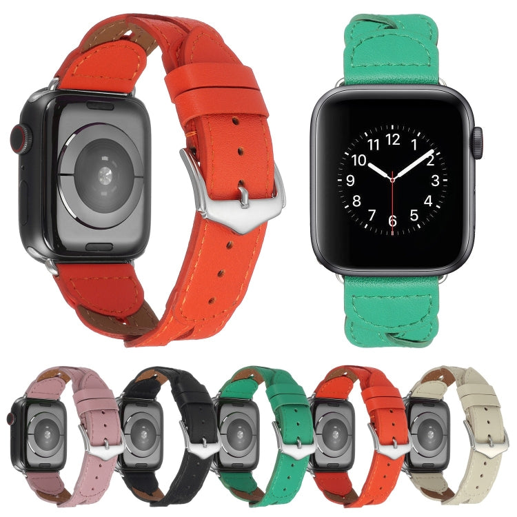 Twist Stitched Genuine Leather Watch Band For Apple Watch Ultra 49mm&Watch Ultra 2 49mm / Series 9&8&7 45mm / SE 3&SE 2&6&SE&5&4 44mm / 3&2&1 42mm(Green) by bashfashion