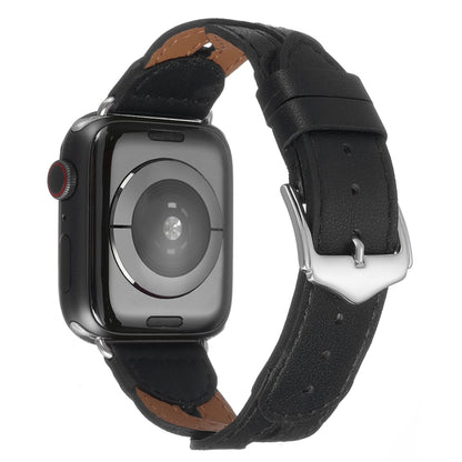 Twist Stitched Genuine Leather Watch Band For Apple Watch Series 9&8&7 41mm / SE 3&SE 2&6&SE&5&4 40mm / 3&2&1 38mm(Black) by bashfashion