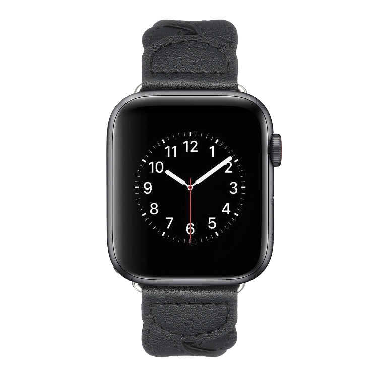 Twist Stitched Genuine Leather Watch Band For Apple Watch Series 9&8&7 41mm / SE 3&SE 2&6&SE&5&4 40mm / 3&2&1 38mm(Black) by bashfashion