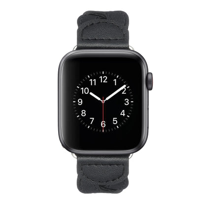 Twist Stitched Genuine Leather Watch Band For Apple Watch Series 9&8&7 41mm / SE 3&SE 2&6&SE&5&4 40mm / 3&2&1 38mm(Black) by bashfashion