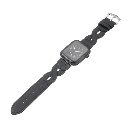 Twist Stitched Genuine Leather Watch Band For Apple Watch Series 9&8&7 41mm / SE 3&SE 2&6&SE&5&4 40mm / 3&2&1 38mm(Black) by bashfashion