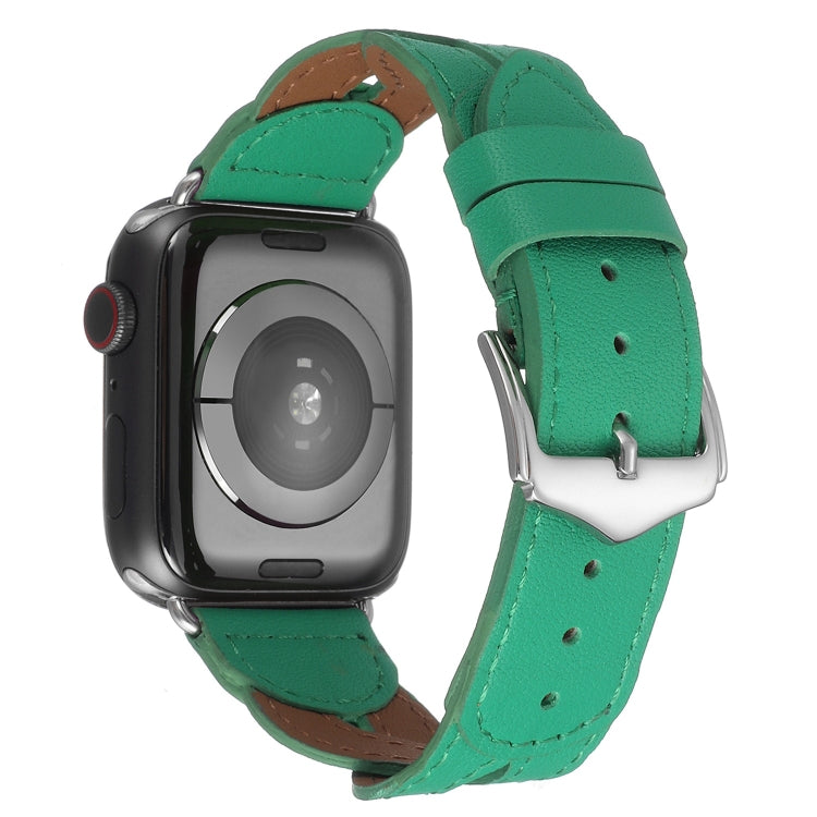 Twist Stitched Genuine Leather Watch Band For Apple Watch Series 9&8&7 41mm / SE 3&SE 2&6&SE&5&4 40mm / 3&2&1 38mm(Green) by bashfashion
