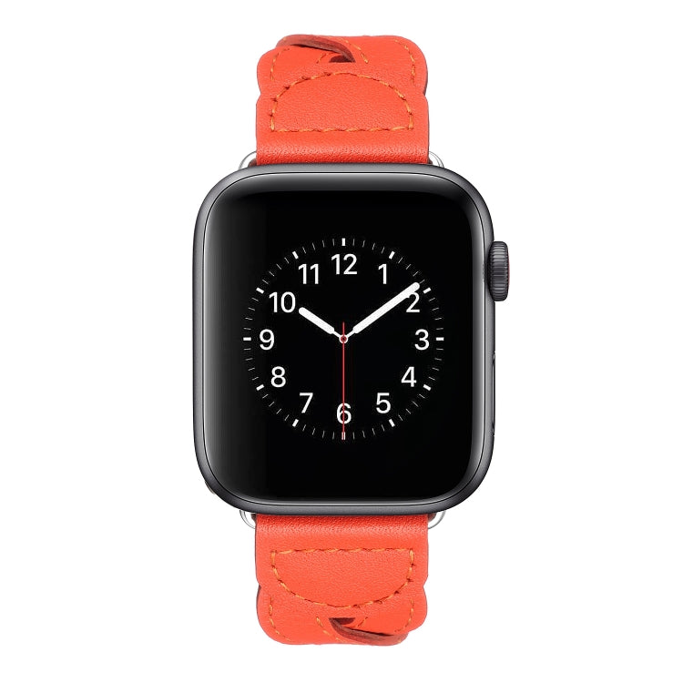 Twist Stitched Genuine Leather Watch Band For Apple Watch Series 9&8&7 41mm / SE 3&SE 2&6&SE&5&4 40mm / 3&2&1 38mm(Orange) by bashfashion